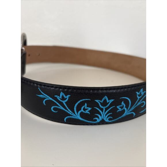 Womens Tony Lama Brighton Silver Buckle Teal Floral Leather Belt 30” Western NWT